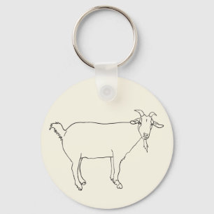 Funny Cute Goat Drawing Simple Quirky Animal Art Key Ring