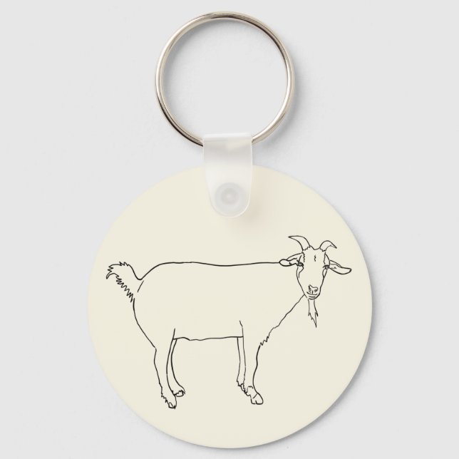 Funny Cute Goat Drawing Simple Quirky Animal Art Key Ring (Front)