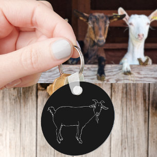 Funny Cute Goat Drawing Simple Quirky Animal Art Key Ring