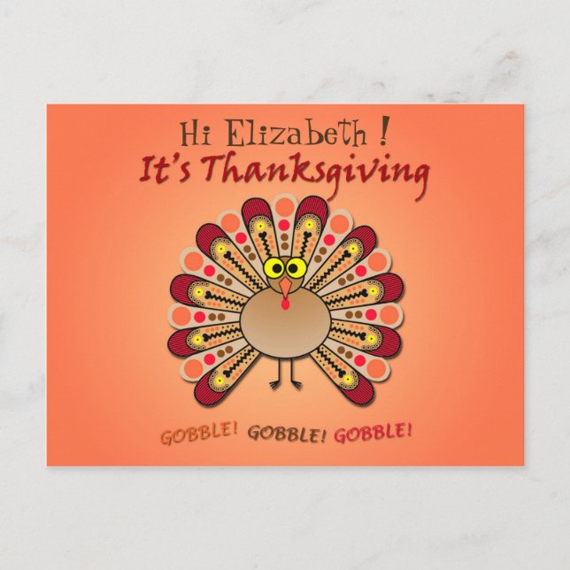 Funny & cute goggly eyed Thanksgiving turkey Holiday Postcard (Front)