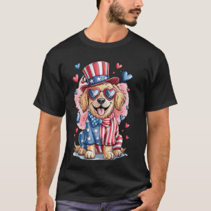 Funny Cute Golden Retriever Dog 4th of July Indepe T-Shirt