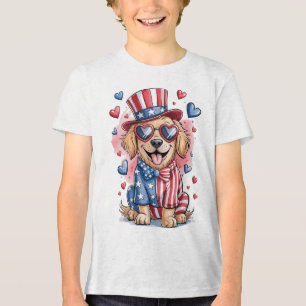 Funny Cute Golden Retriever Dog 4th Of July Indepe Tri-Blend Shirt