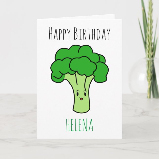 Funny Cute Green Broccoli Vegan Birthday Card (Front)