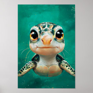 Funny Cute Green Sea Turtle  Poster
