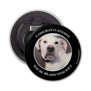 Funny Cute Grumpy White Dog 40th Birthday Black Bottle Opener