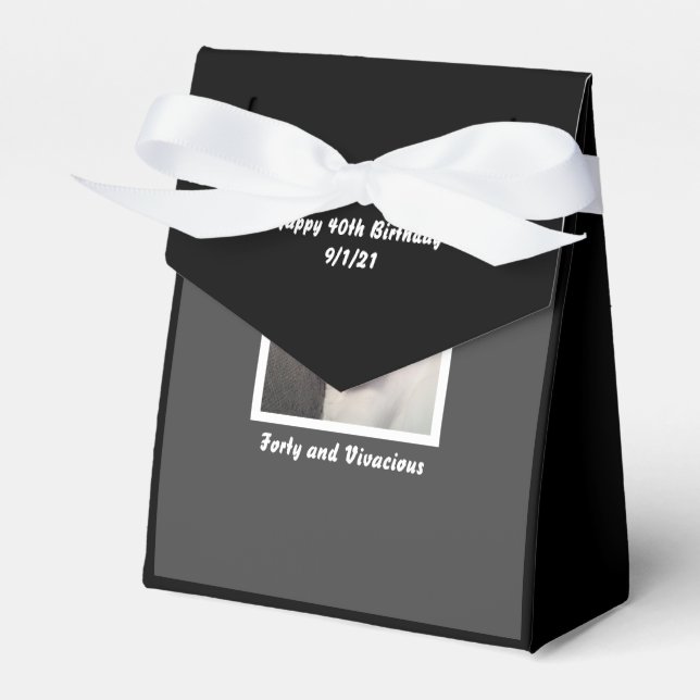Funny Cute Grumpy White Dog 40th Birthday Black Favour Box (Front Side)