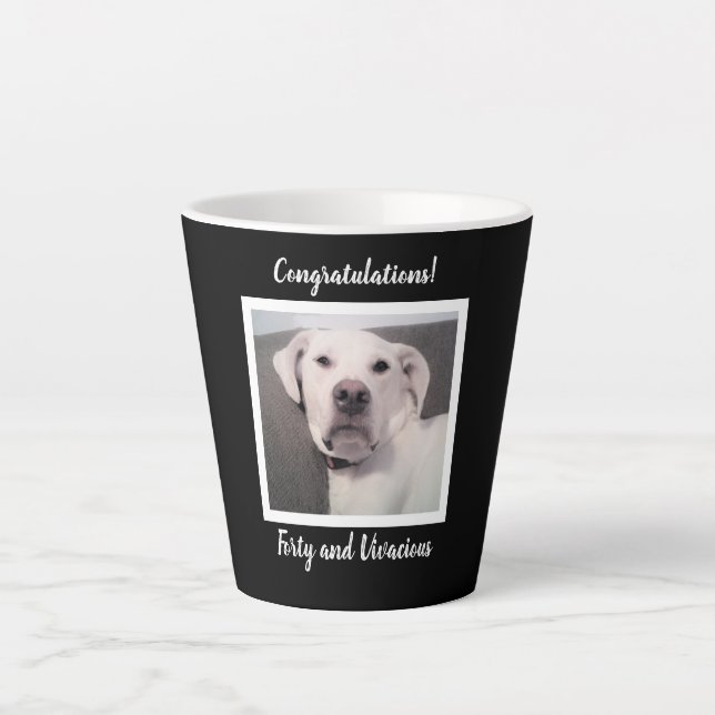 Funny Cute Grumpy White Dog 40th Birthday Black Latte Mug (Front)