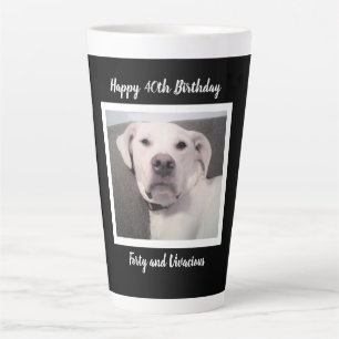 Funny Cute Grumpy White Dog 40th Birthday Black Latte Mug
