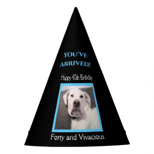 Funny Cute Grumpy White Dog 40th Birthday Black Party Hat