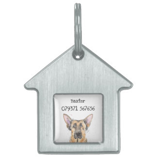 Funny cute GSD German Shepherd Dog Watercolor Pet ID Tag