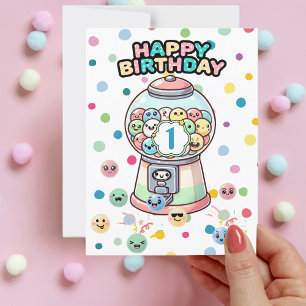 Funny Cute Gumball Machine,Custom First Birthday Postcard