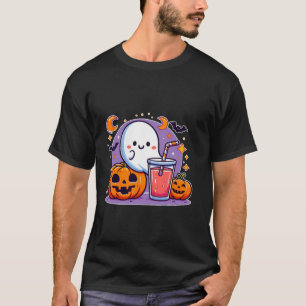 Funny cute halloween ghost drink pumpkin T Shirt