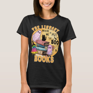 Funny Cute Halloween Librarian with Name on Back T-Shirt
