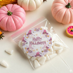 Funny Cute Halloween Pattern with Pumpkins witch  Classic Round Sticker