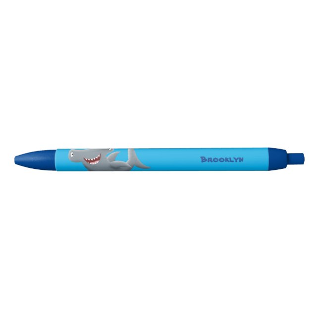 Funny cute Hammerhead shark cartoon Black Ink Pen (Front)