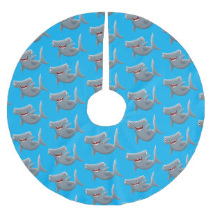 Funny cute Hammerhead shark cartoon Brushed Polyester Tree Skirt