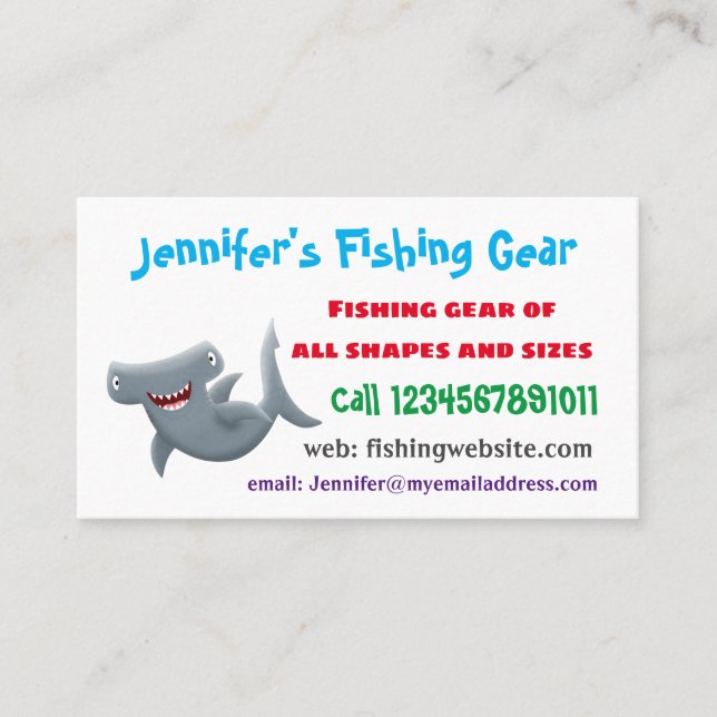Funny cute Hammerhead shark cartoon Business Card (Front)