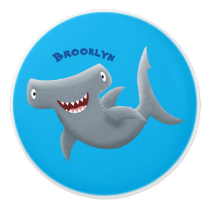 Funny cute Hammerhead shark cartoon Ceramic Knob