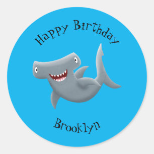 Funny cute Hammerhead shark cartoon Classic Round Sticker