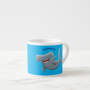 Funny cute Hammerhead shark cartoon  Espresso Cup