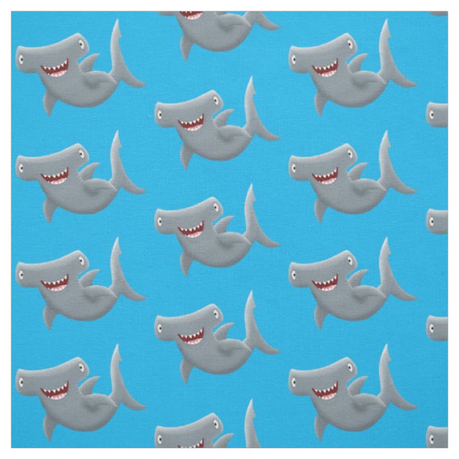 Funny cute Hammerhead shark cartoon Fabric (Swatch)