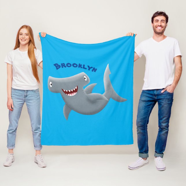 Funny cute Hammerhead shark cartoon Fleece Blanket (In Situ)