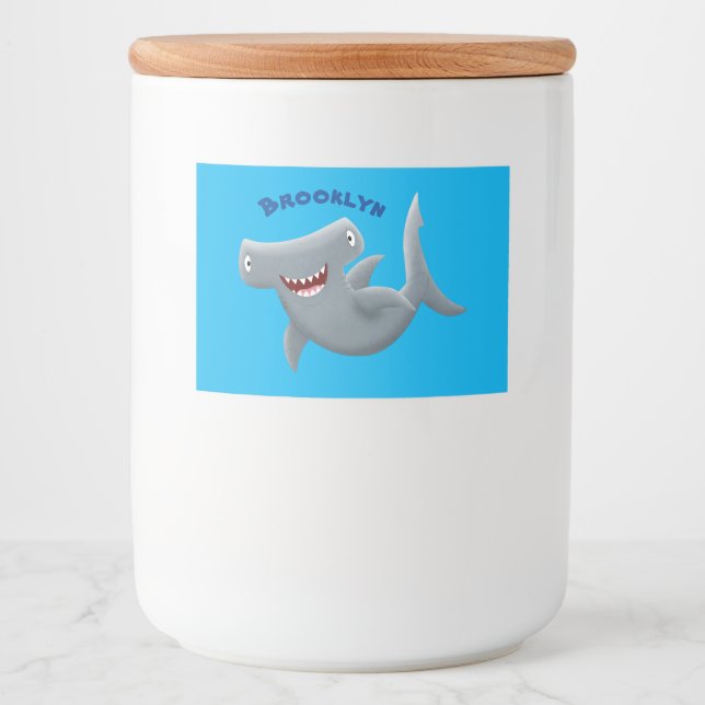 Funny cute Hammerhead shark cartoon Food Label (Front)