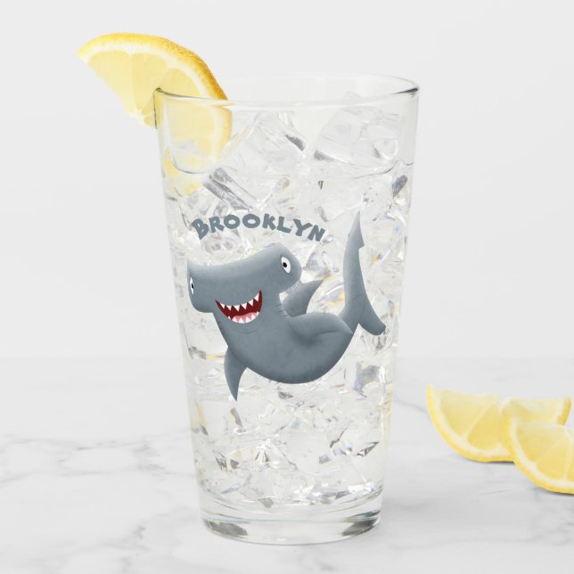 Funny cute Hammerhead shark cartoon Glass (Front Ice)