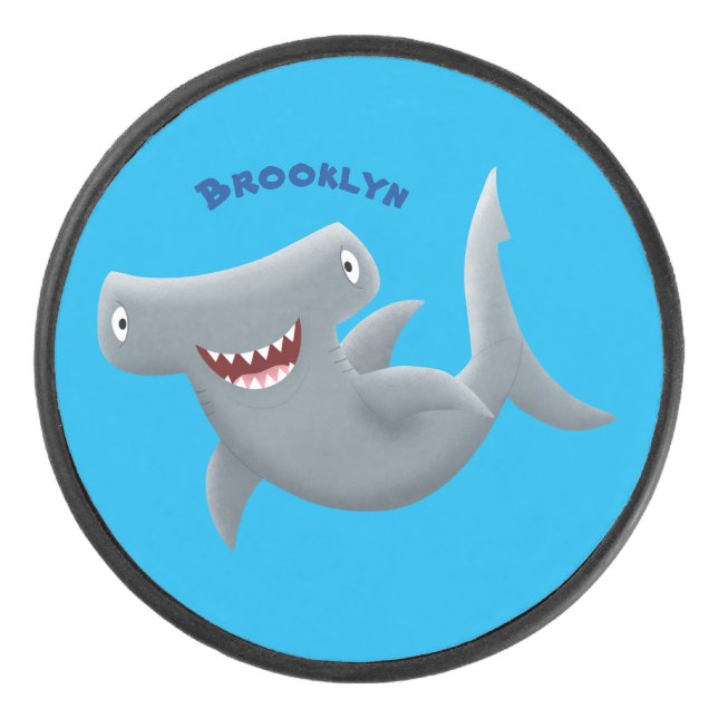 Funny cute Hammerhead shark cartoon  Hockey Puck (Front)