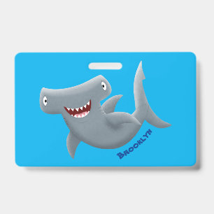 Funny cute Hammerhead shark cartoon ID Badge