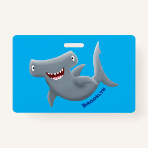 Funny cute Hammerhead shark cartoon ID Badge