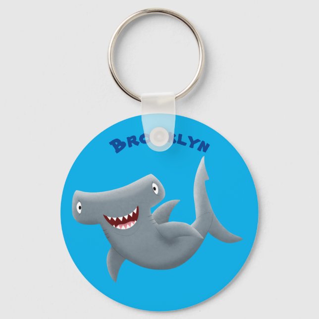 Funny cute Hammerhead shark cartoon Key Ring (Front)