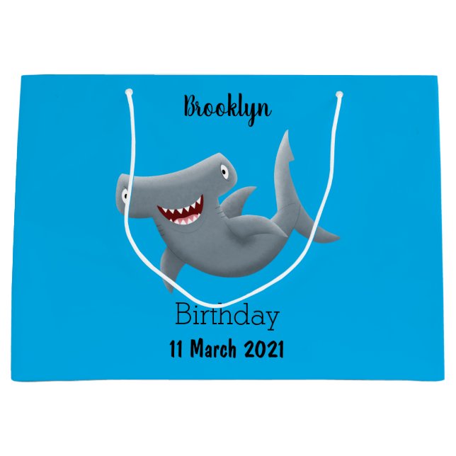 Funny cute Hammerhead shark cartoon Large Gift Bag (Front)