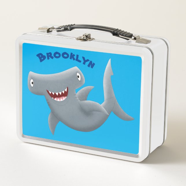 Funny cute Hammerhead shark cartoon Metal Lunch Box (Front)