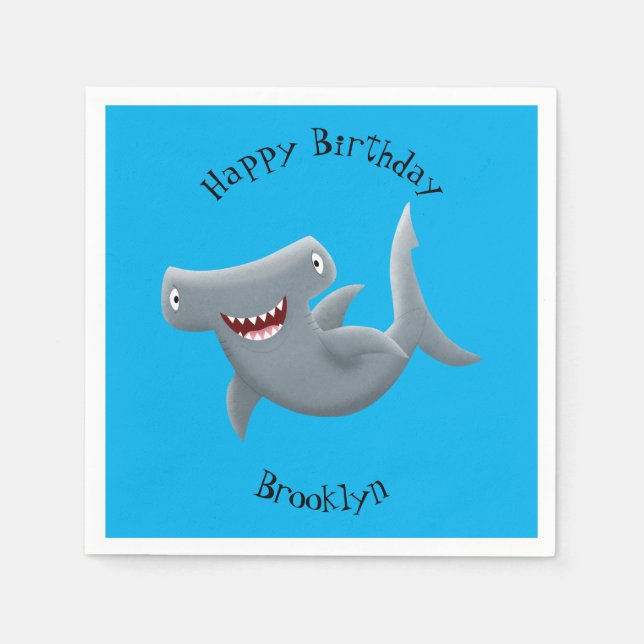 Funny cute Hammerhead shark cartoon  Napkin (Front)