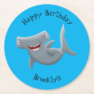 Funny cute Hammerhead shark cartoon Round Paper Coaster