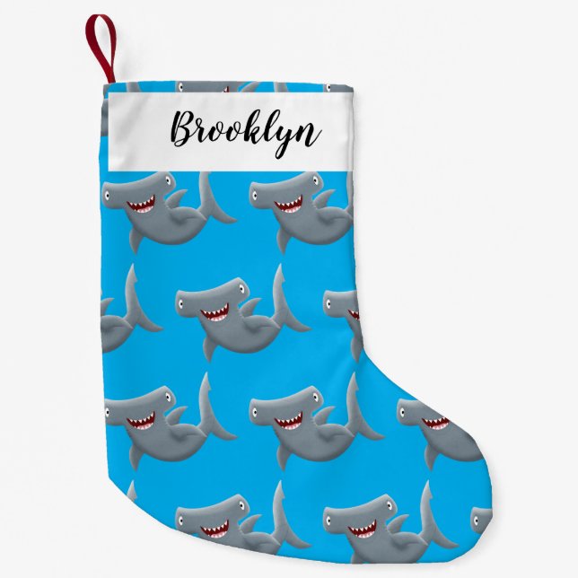 Funny cute Hammerhead shark cartoon Small Christmas Stocking (Front)