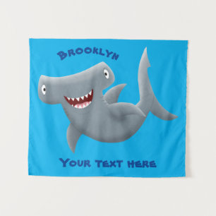 Funny cute Hammerhead shark cartoon Tapestry