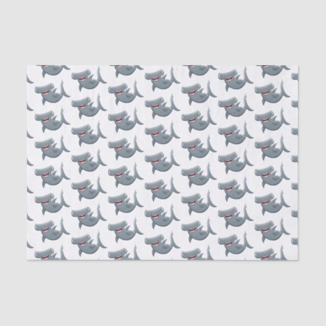 Funny cute Hammerhead shark cartoon Tissue Paper (Front)