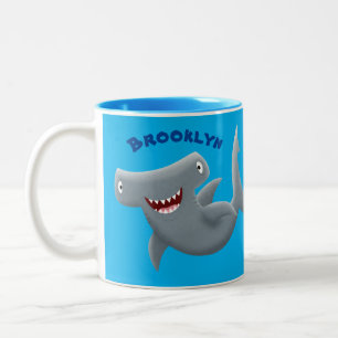 Funny cute Hammerhead shark cartoon Two-Tone Coffee Mug