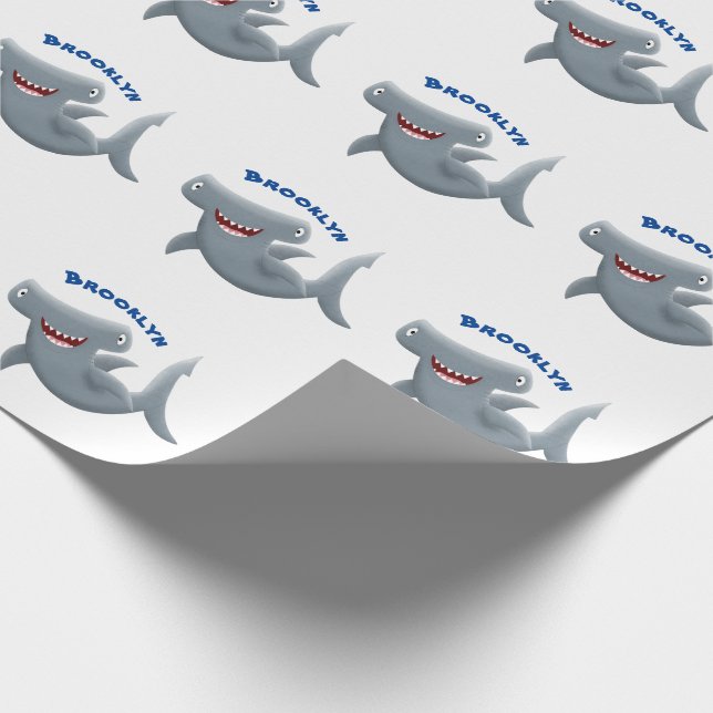 Funny cute Hammerhead shark cartoon  Wrapping Paper (Corner)