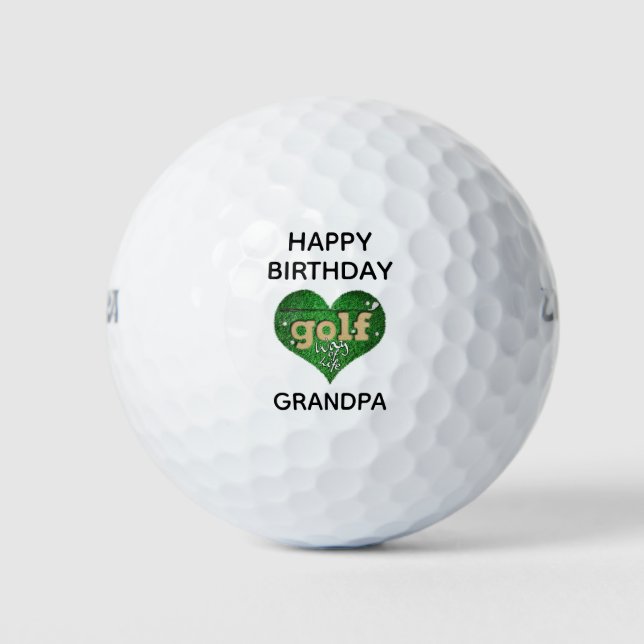 Funny Cute Happy Birthday Grandpa Heart Golfer Golf Balls (Front)