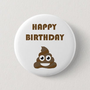 Funny Cute Happy Birthday Party Poop Emoji 6 Cm Round Badge