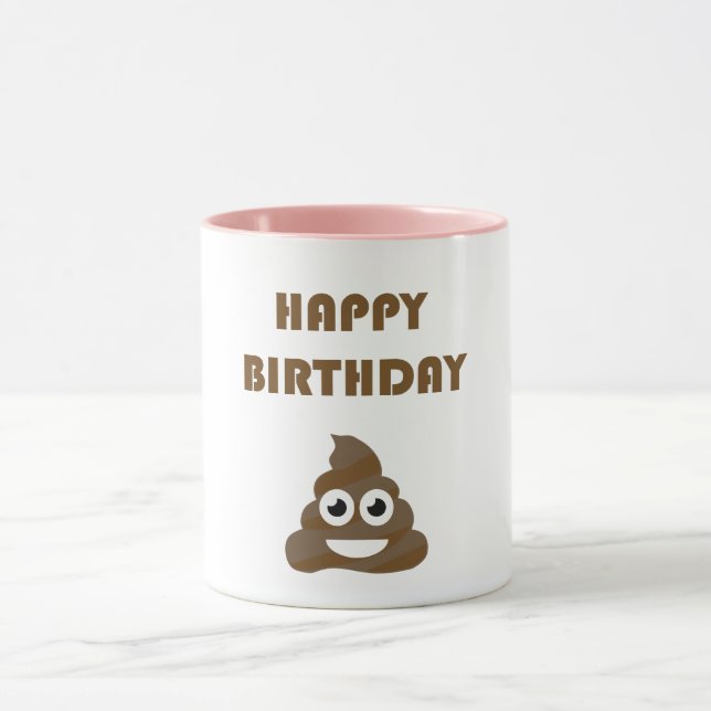 Funny Cute Happy Birthday Party Poop Emoji Mug (Center)