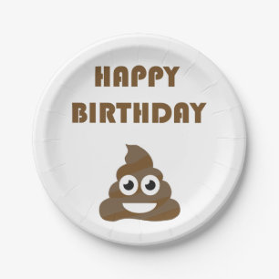 Funny Cute Happy Birthday Party Poop Emoji Paper Plate