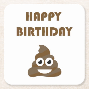 Funny Cute Happy Birthday Party Poop Emoji Square Paper Coaster