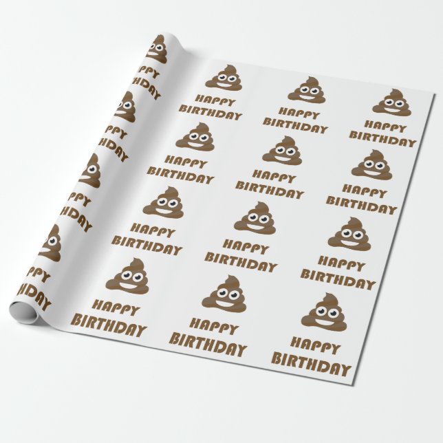 Funny Cute Happy Birthday Party Poop Emoji Wrapping Paper (Unrolled)
