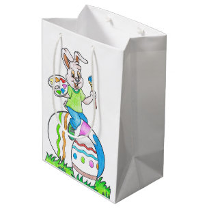 Funny Cute Happy Easter Bunny Painting Eggs Medium Gift Bag