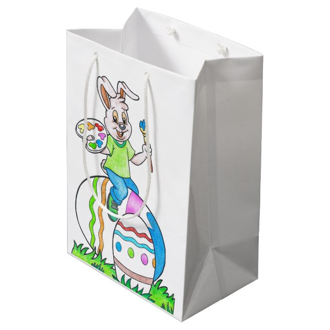 Funny Cute Happy Easter Bunny Painting Eggs Medium Gift Bag (Back Angled)