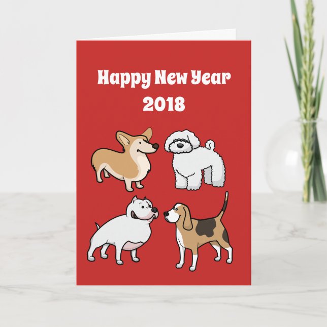 Funny Cute Happy New Year of the Dog 2018 Holiday Card (Front)